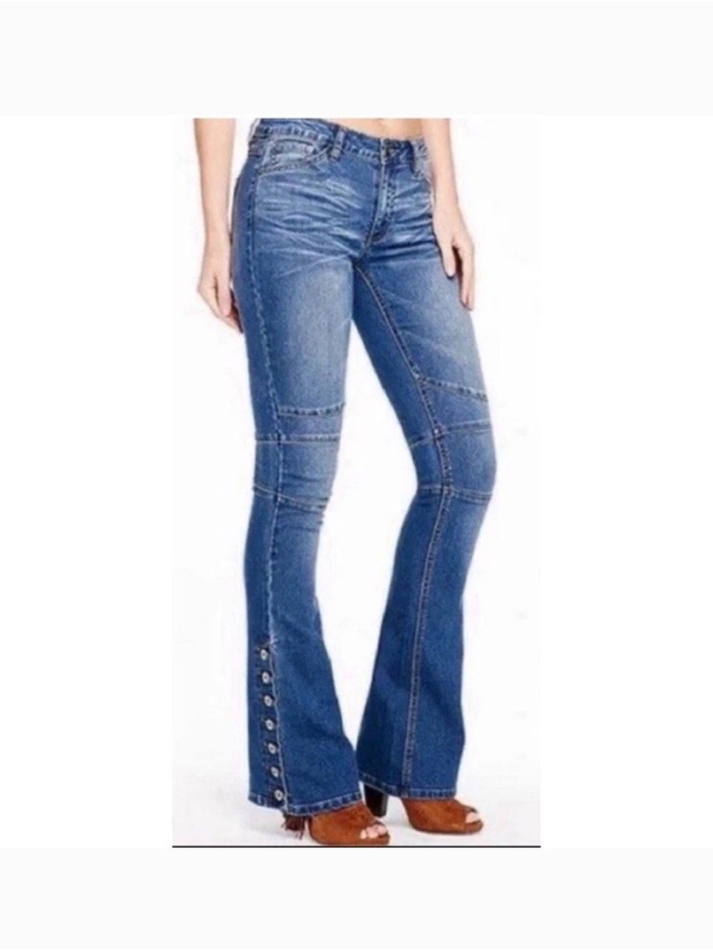 Free People Distressed Moto Jeans with buttons on legs